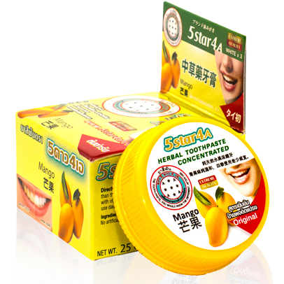Тайская концентрированная зубная паста с Манго 5STAR 4A Nokthai Mango Herbal Toothpaste 25 гр.