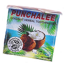 Круглая отбеливающая зубная паста из Тайланда с Кокосом PUNCHALEE Coconut Herbal Toothpaste 25 гр.