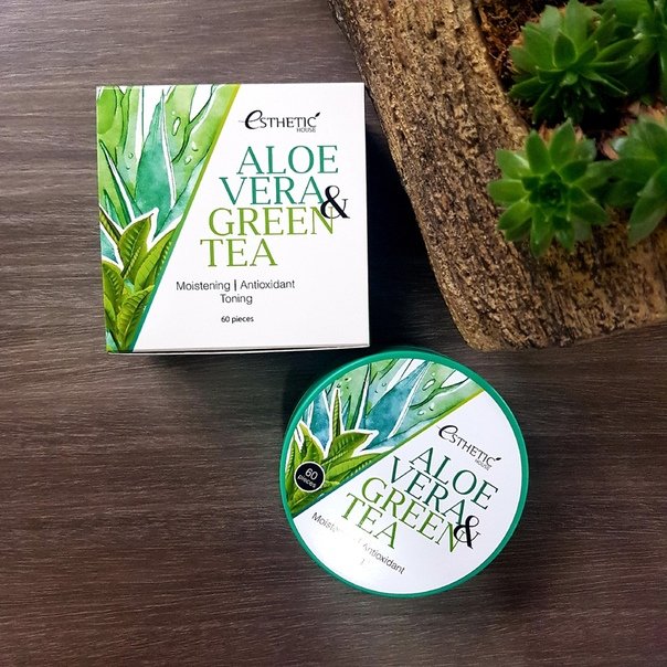 Натуральные увлажняющие гидрогелевые патчи для век с алоэ и зелёным чаем Esthetic House Aloe Vera & Green Tea Hydrogel Eye Patch 60 шт. Корея