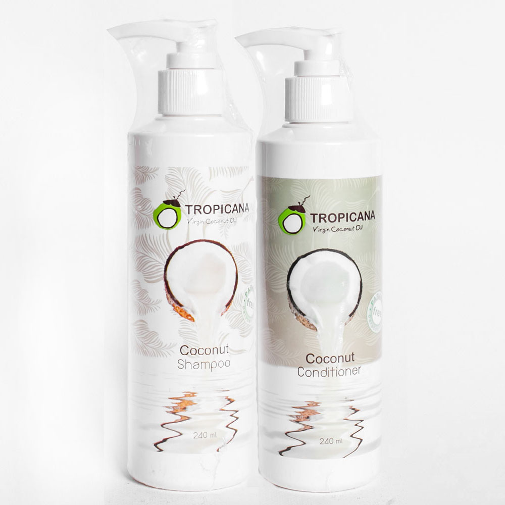 Натуральный шампунь и кондиционер для волос Тропикана с натуральным кокосом Tropicana Virgin Coconut Oil shampoo and conditioner 240 мл. Таиланд