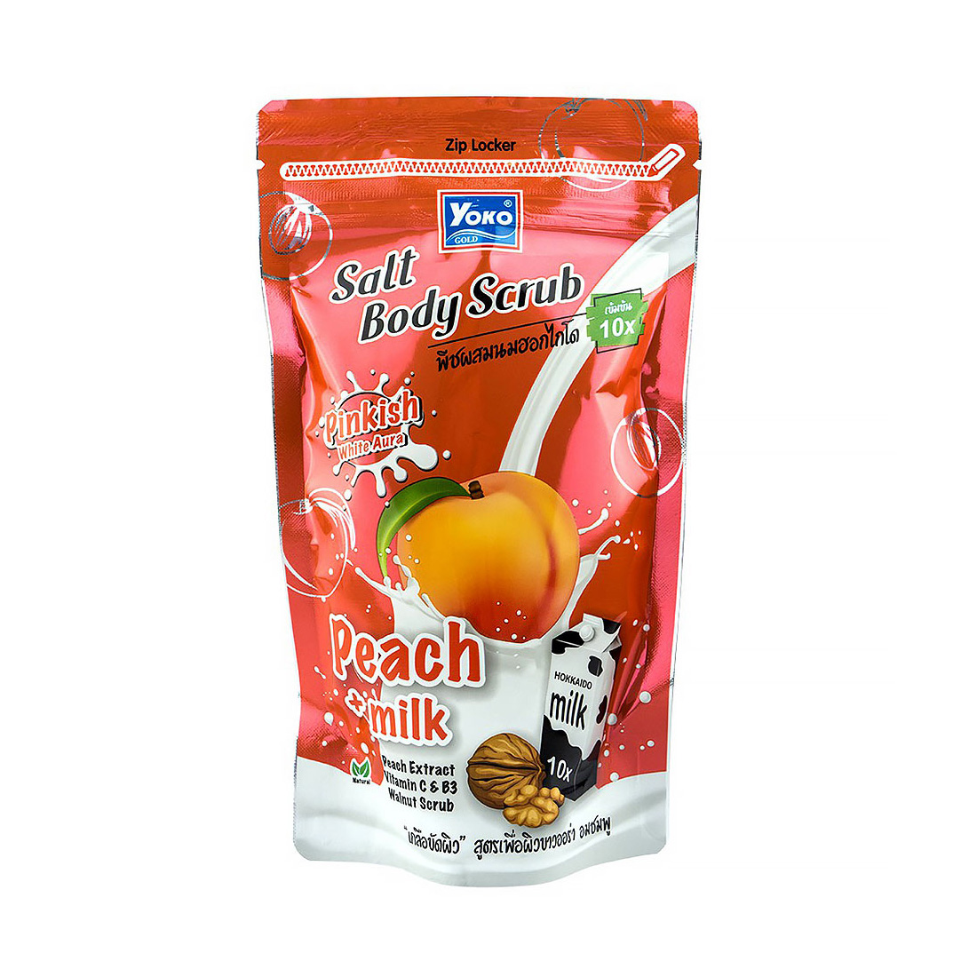 Солевой скраб для тела из Тайланда Персик и Молоко с кожурой грецкого ореха Yoko Salt Body Scrub Peach Plus Milk 350 гр.