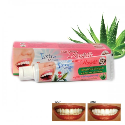 Тайская экстра отбеливающая зубная паста Гвоздика, Алоэ и Гуава Isme Rasyan Herbal Clove Toothpaste Extra White 30 гр. тайланд