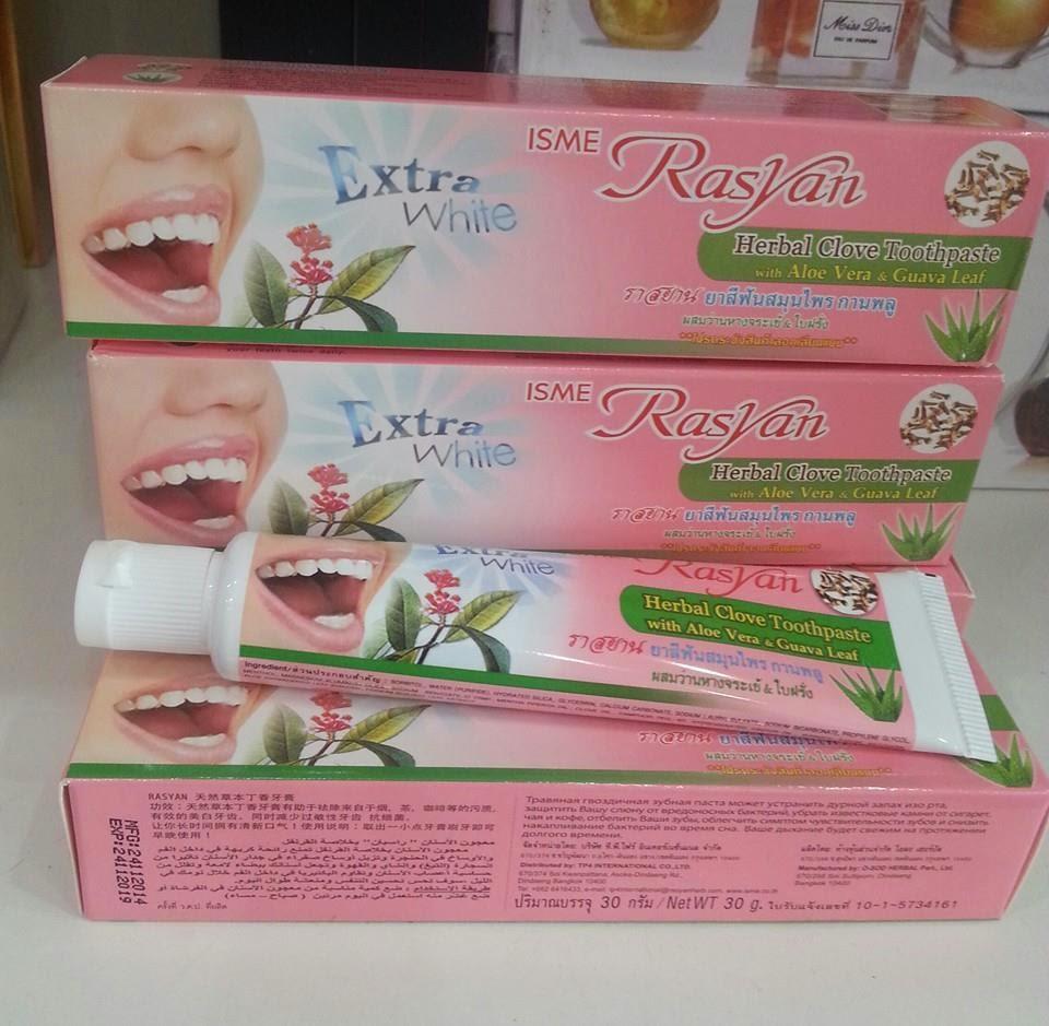 Тайская экстра отбеливающая зубная паста Гвоздика rasyan-herbal-clove-toothpaste-tube-30g