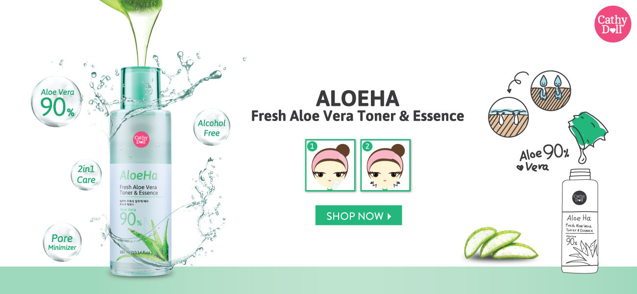 Тайская тонер - эссенция для лица со свежим алоэ вера Aloeha Fresh Aloe Vera Toner & Essence Cathy Doll 300 мл. cathydoll-aloeha-fresh-aloe-vera-toner-essence-ALOEHA