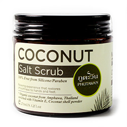 Тайский кокосовый соляной скраб для тела со свежим лаймом и витамином Е PHUTAWAN Coconut Salt Scrub 270 gr. Thailand