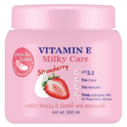 Тайский крем для тела с молочным протеином, витамином Е и клубникой CAREBEAU Vitamin E Milky care strawberry 500 мл.