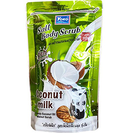 Тайский солевой скраб для тела Кокос и Молоко с кожурой грецкого ореха Siam Yoko Salt Body Scrub Coconut Plus Milk 350 гр.